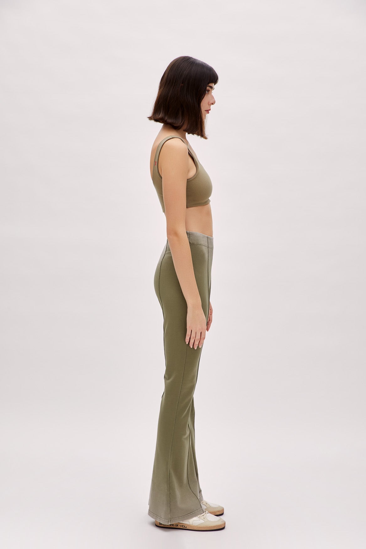 Cotton Acid Washed Flare Sweatpant - Covert Green